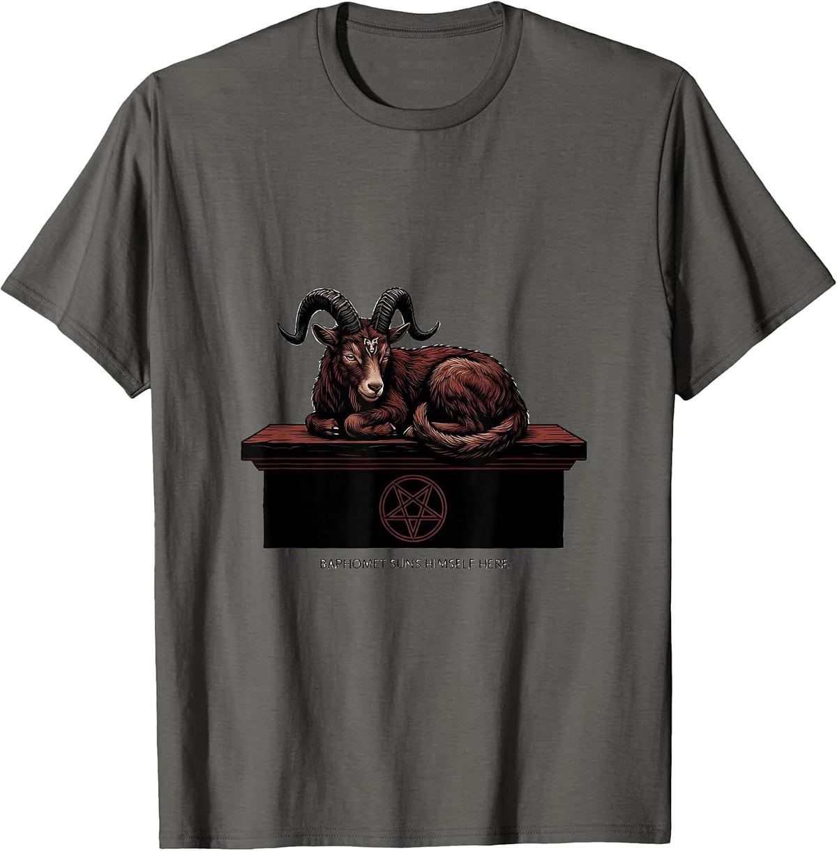 Baphomet Suns Himself Here Occult Satanic Dark Gothic T-Shirt - Asphalt Grey