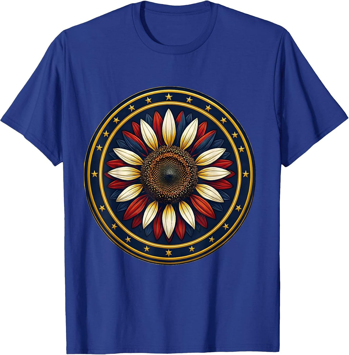 Red White and Blue Sunflower Patriotic Floral T-Shirt - Royal Blue