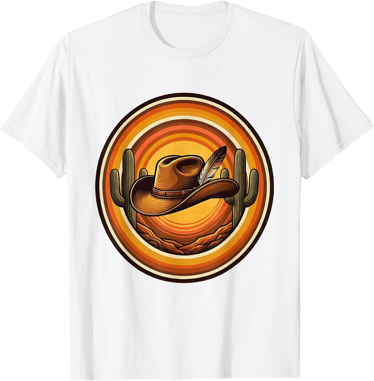 Men's Cowboy Hat Cactus Western Desert Illustration T-Shirt - White
