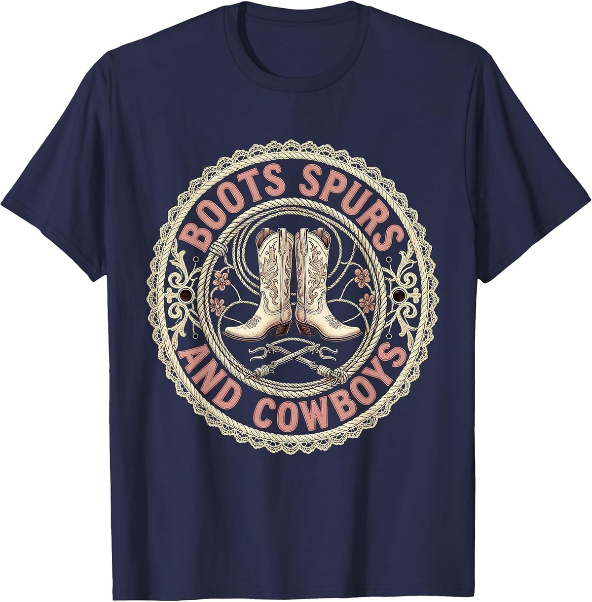 Save A Horse Ride A Cowboy Western Design T-Shirt - Navy Blue