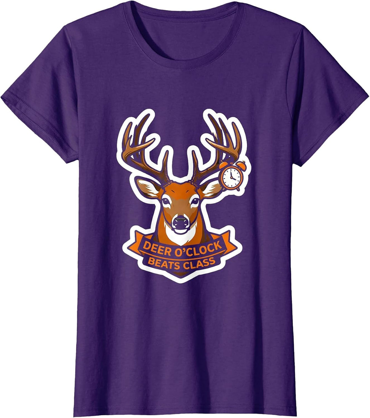Women's Deer O'Clock Beats Class Funny Hunting Dad Humor T-Shirt - Purple