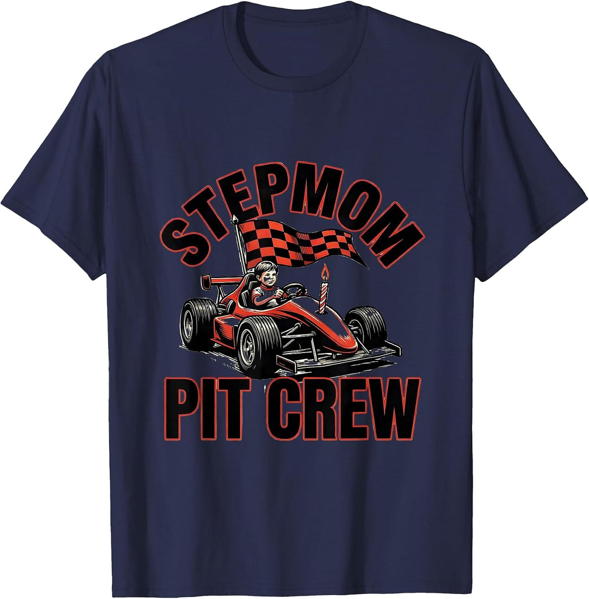 Men's Stepmom Pit Crew Race Car Birthday Party Family Matching T-Shirt - Navy Blue