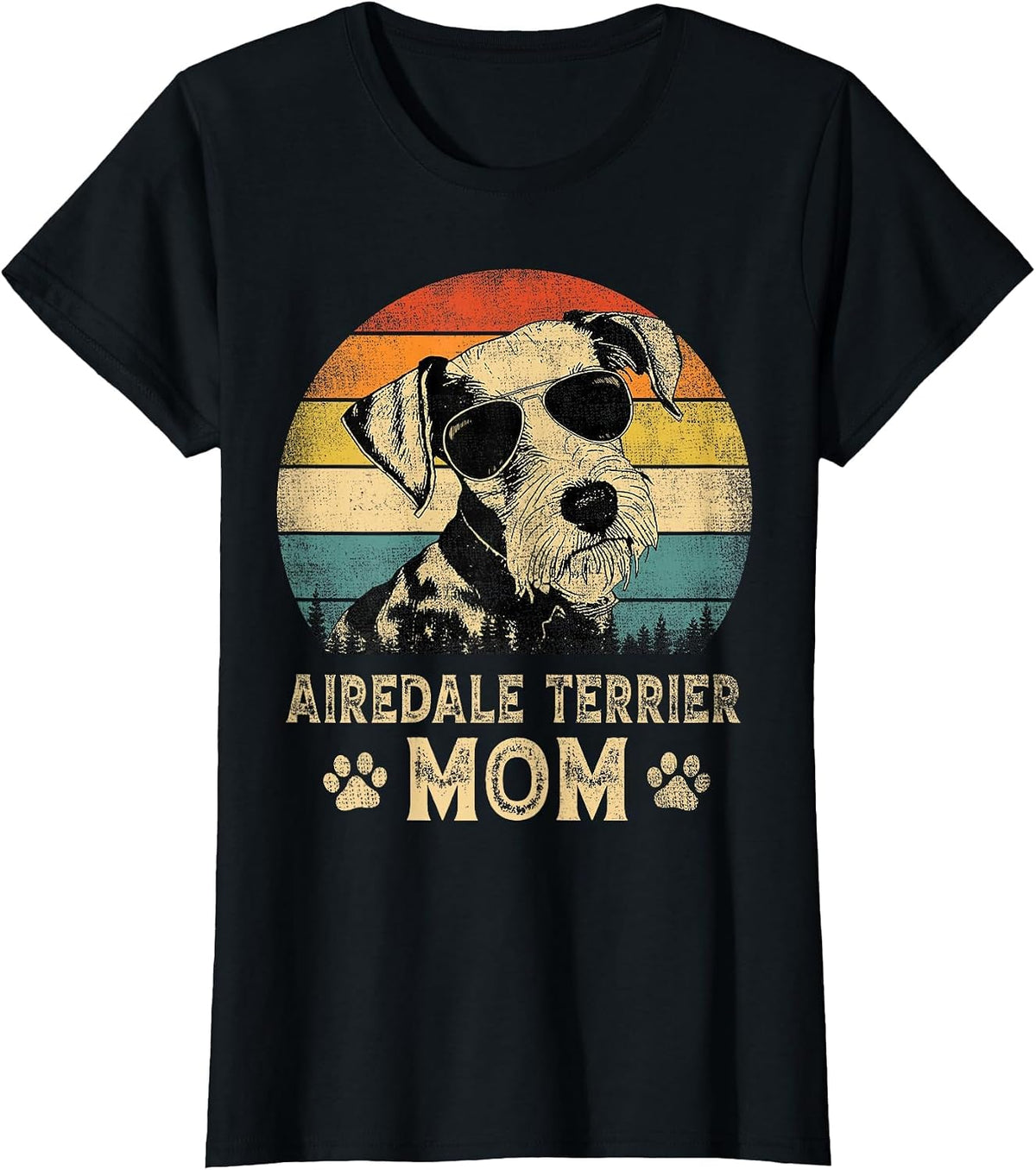 Vintage Airedale Terrier Mom Dog Lovers Mother’s Day T-Shirt - Black