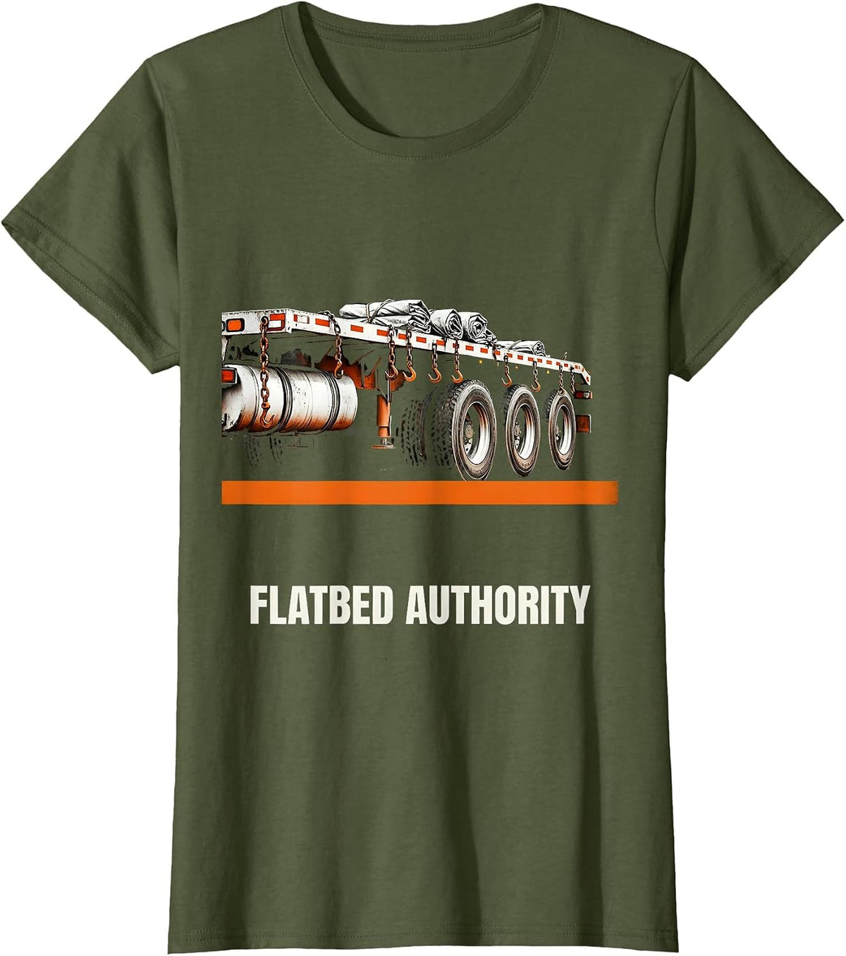 Women's Flatbed Authority Brutalist Graphic Truck Driver Humor T-Shirt - Olive Green