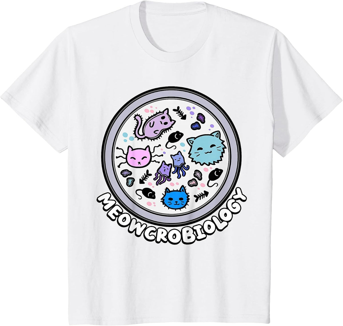 Meowcrobiology Microscopic Cats Science Pet School Biology T-Shirt - White