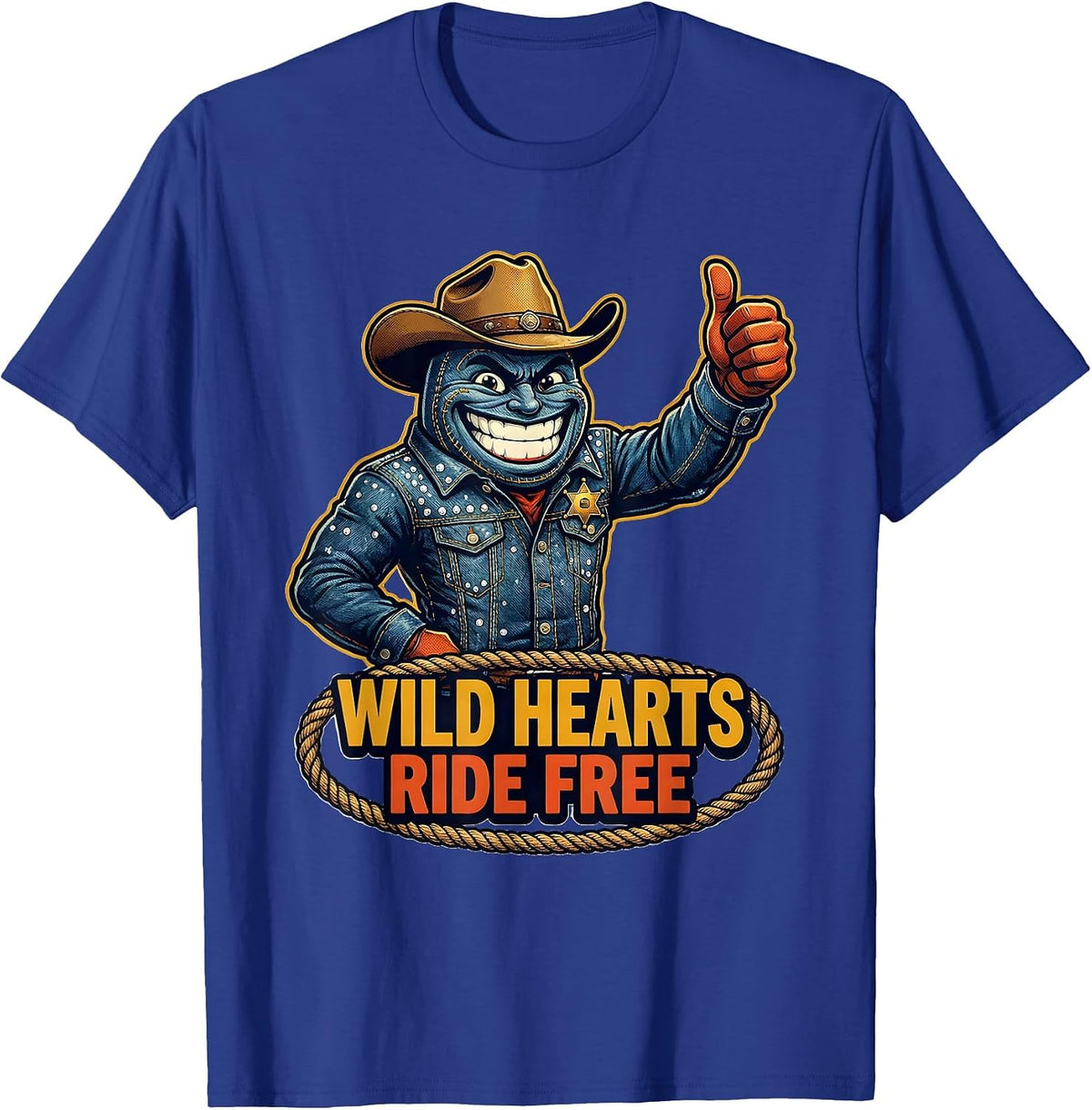 Men's Wild Hearts Ride Free Denim Cowgirl Design T-Shirt - Royal Blue