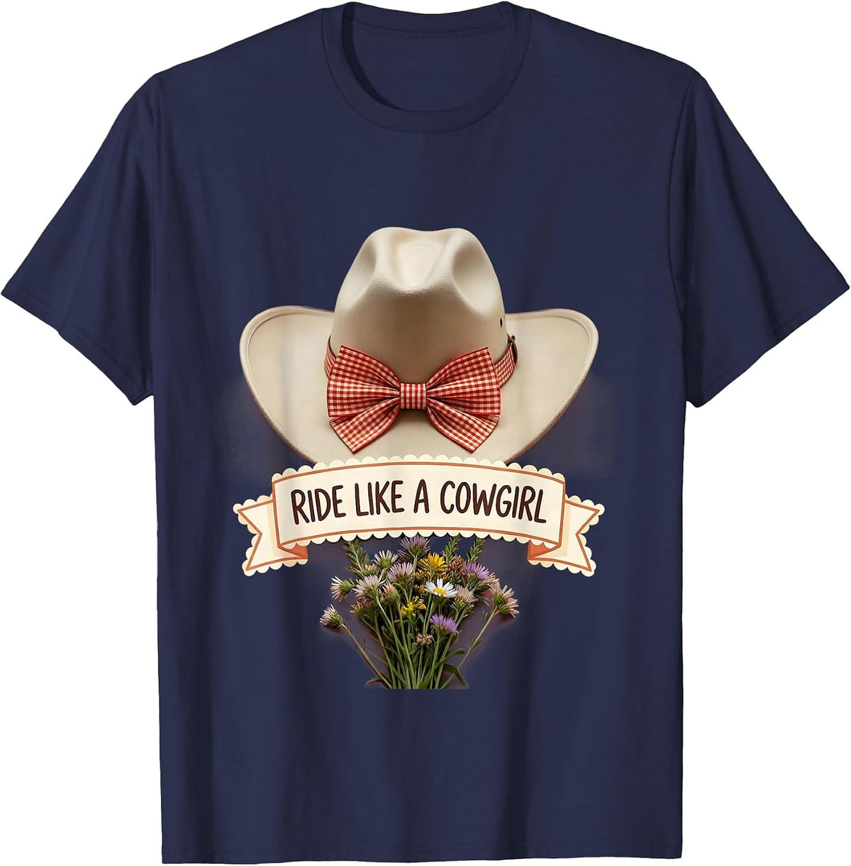Men's Ride Like a Cowgirl White Cowgirl Design T-Shirt - Navy Blue