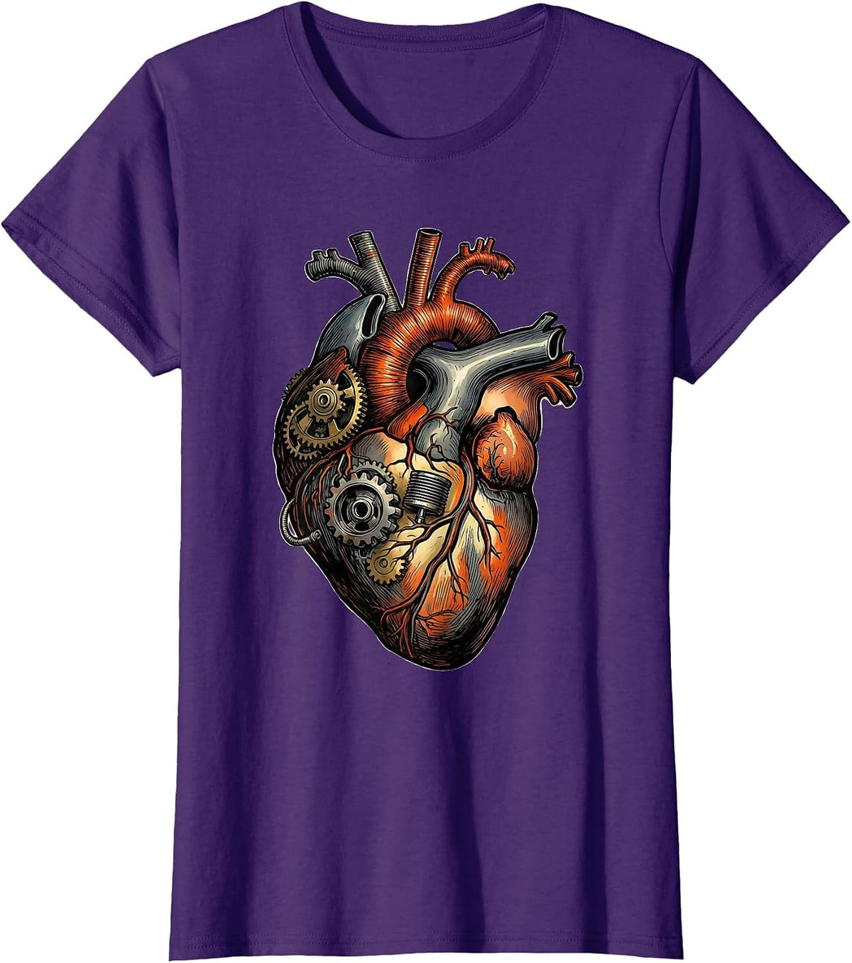Women's Mechanical Heart Gears and Pistons Motorcycle Design T-Shirt - Purple