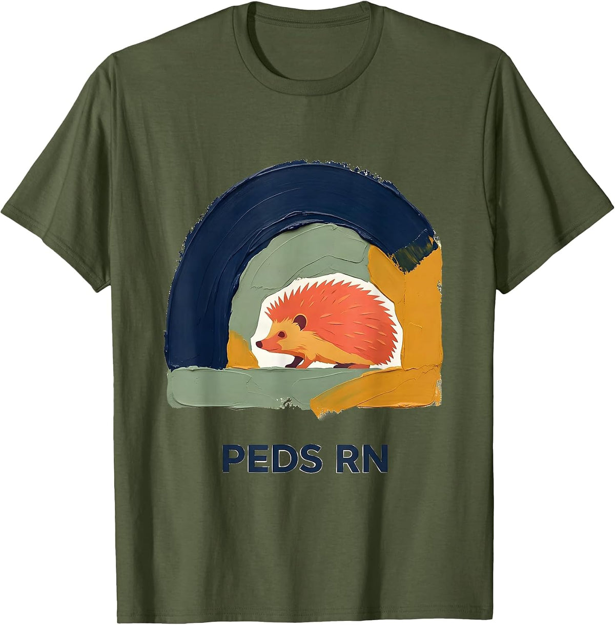 Men's PEDS RN Cute Hedgehog Pediatric NICU Nurse Work Pride T-Shirt - Olive Green