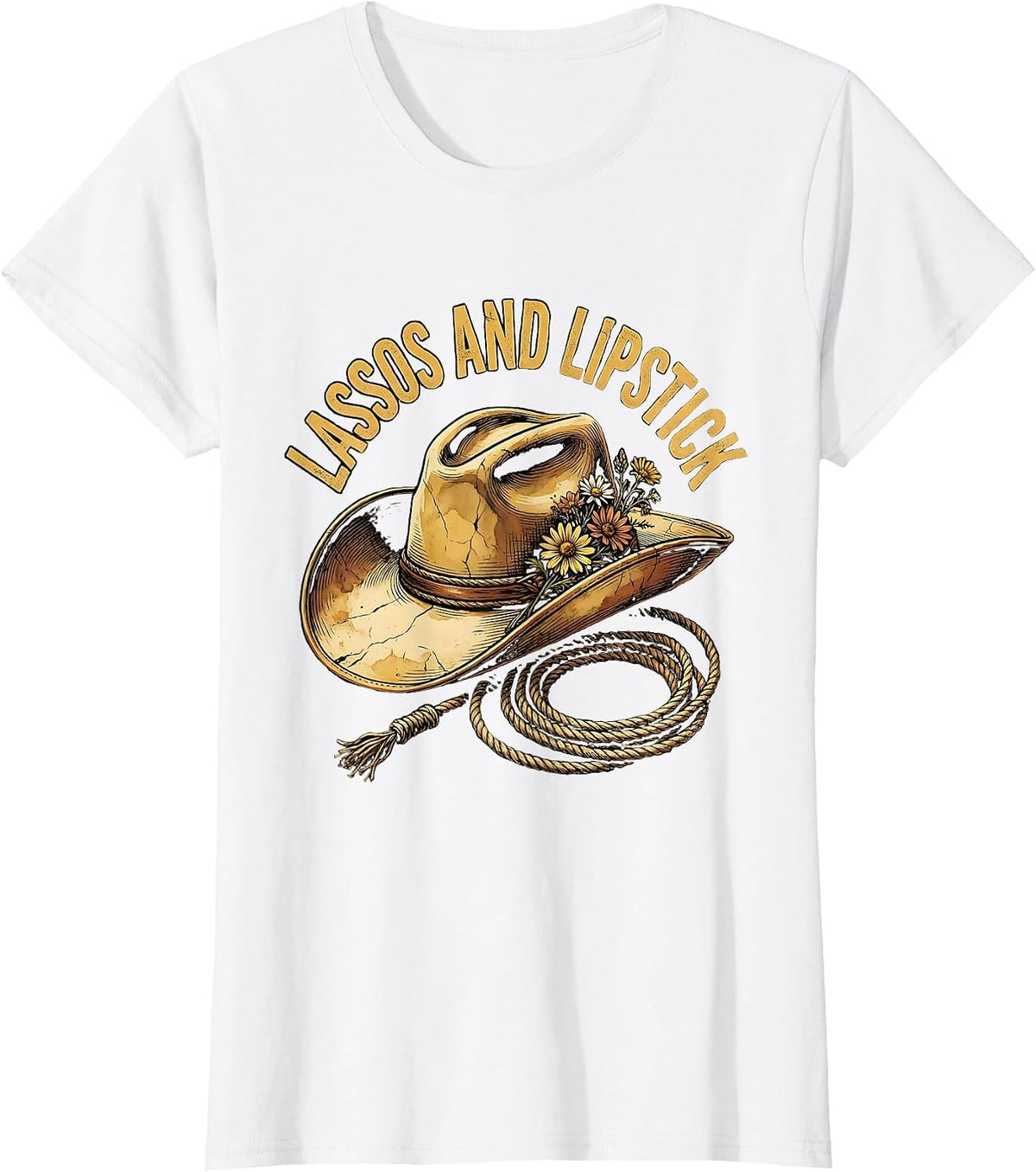 Lassos and Lipstick Cowgirl Graphic Design T-Shirt - White