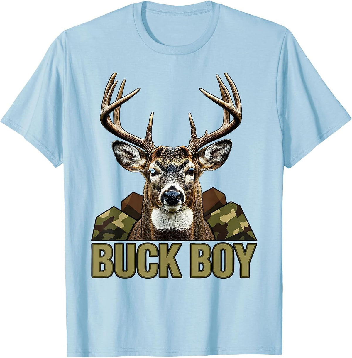 Men's Buck Boy Screenprint Camo Deer Hunting Youth Humor T-Shirt - Baby Blue