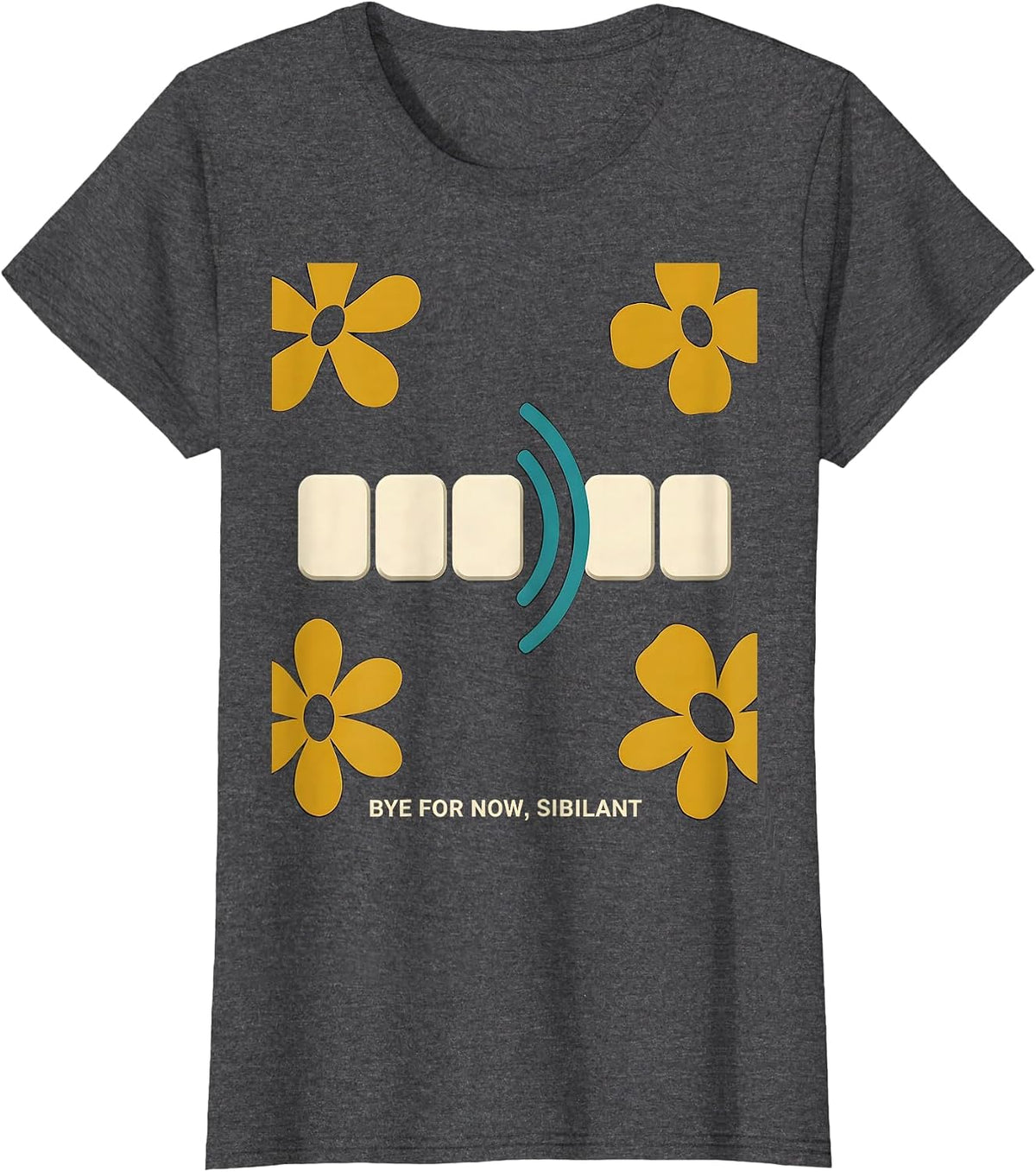 Women's Bye For Now Sibilant Midcentury Modern Speech Language T-Shirt - Dark Heather Grey