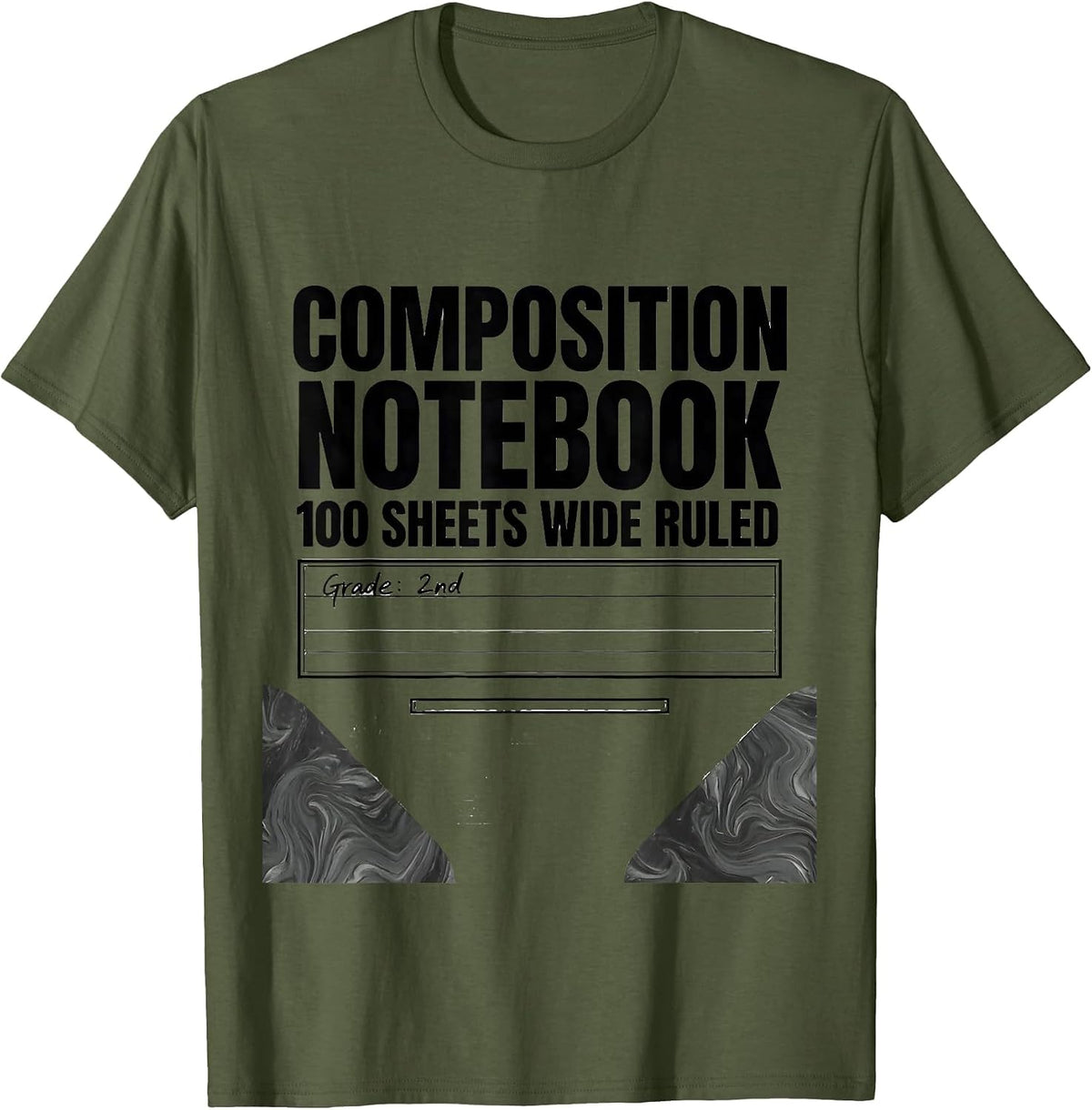 Men's Composition Notebook 100 Sheets Wide Ruled — Grade: 2nd T-Shirt - Olive Green