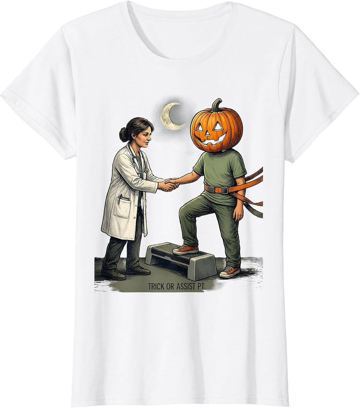 Trick Or Assist PT Funny Physical Therapist Halloween T-Shirt - White