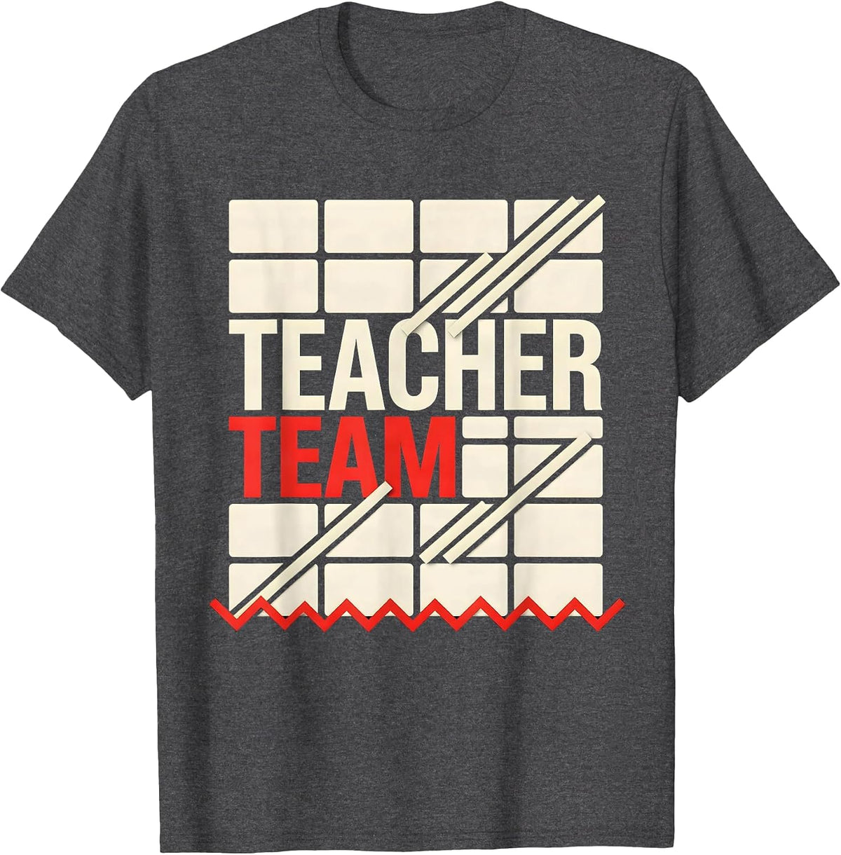 Men's Teacher Team Playful Teacher Crew New Wave Typography T-Shirt - Dark Heather Grey