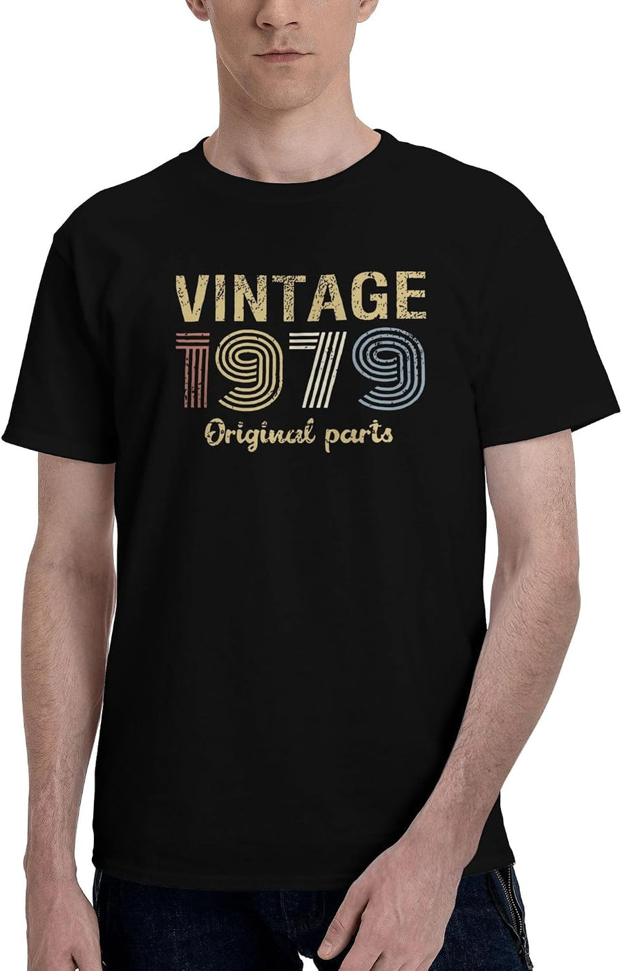 Men's T-Shirt,Vintage Original Parts 1979,Minimalist Graphic Print Soft Jersey Summer Tee - As Pictured
