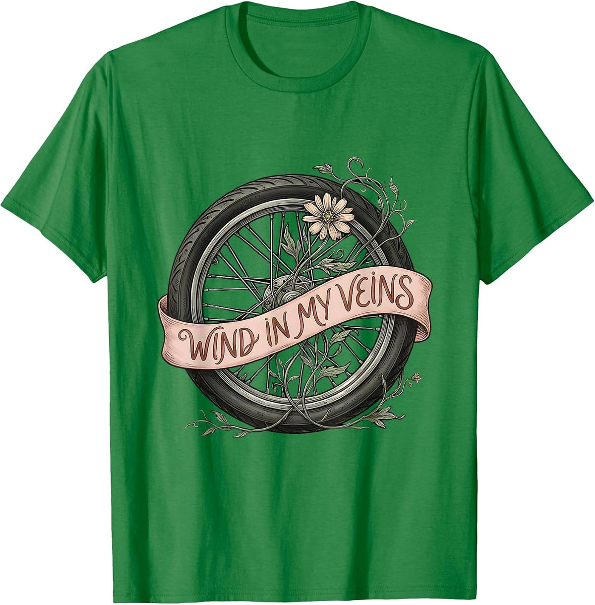 Men's Wind In My Veins Motorcycle Rider Design T-Shirt - Kelly Green