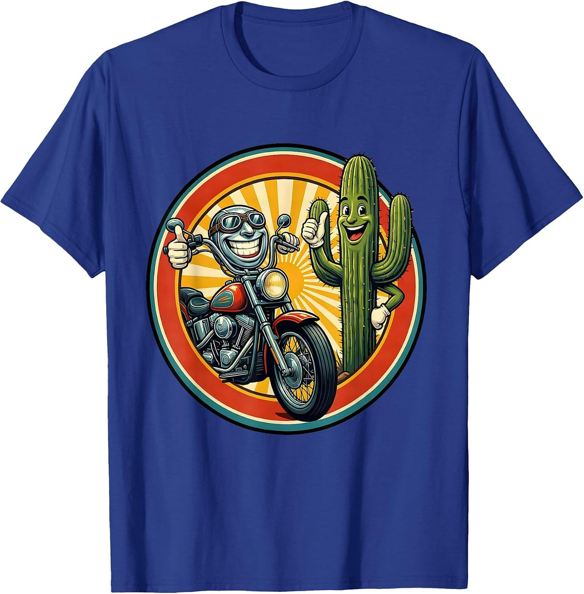 Men's Route 66 Retro Motorcycle Saguaro Cactus Design T-Shirt - Royal Blue