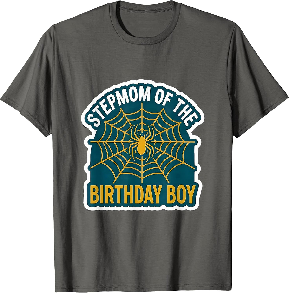 Men's Stepmom Of The Birthday Boy Spider Web Family Matching Party T-Shirt - Asphalt Grey