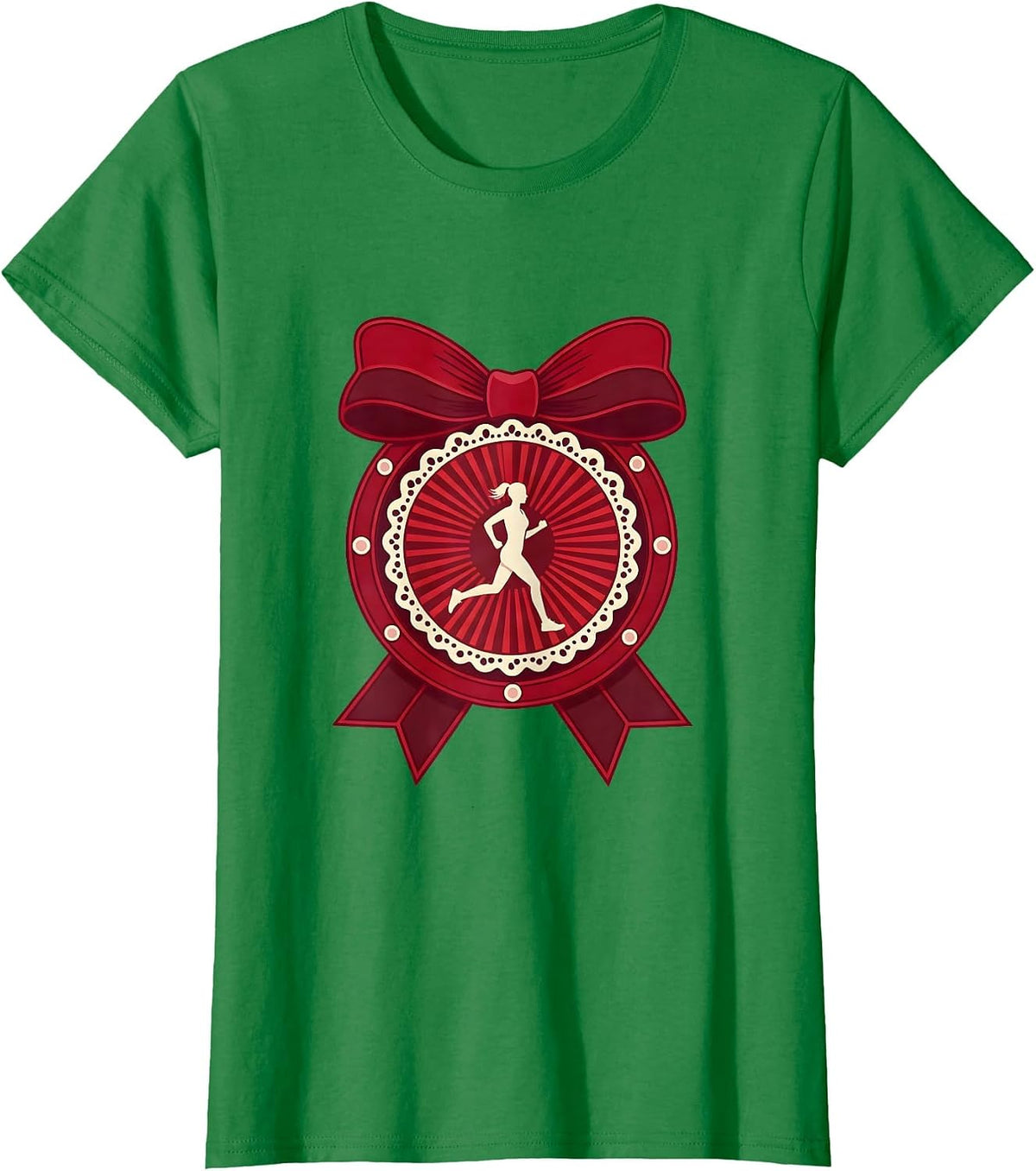 Women's Runner Silhouette Sun Circle Athleisure Design T-Shirt - Kelly Green