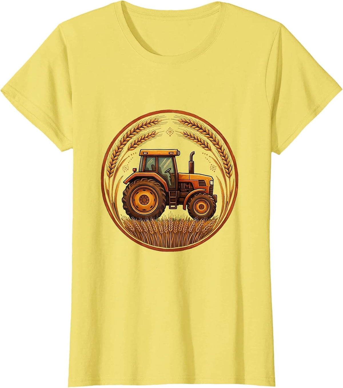 Tractor Wheat Field Harvest Graphic T-Shirt - Lemon Yellow