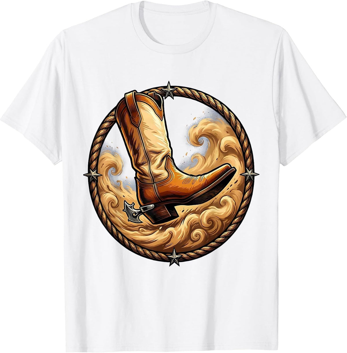 Men's Spurred Boot Kicking Dust Cowboy Western Design T-Shirt - White