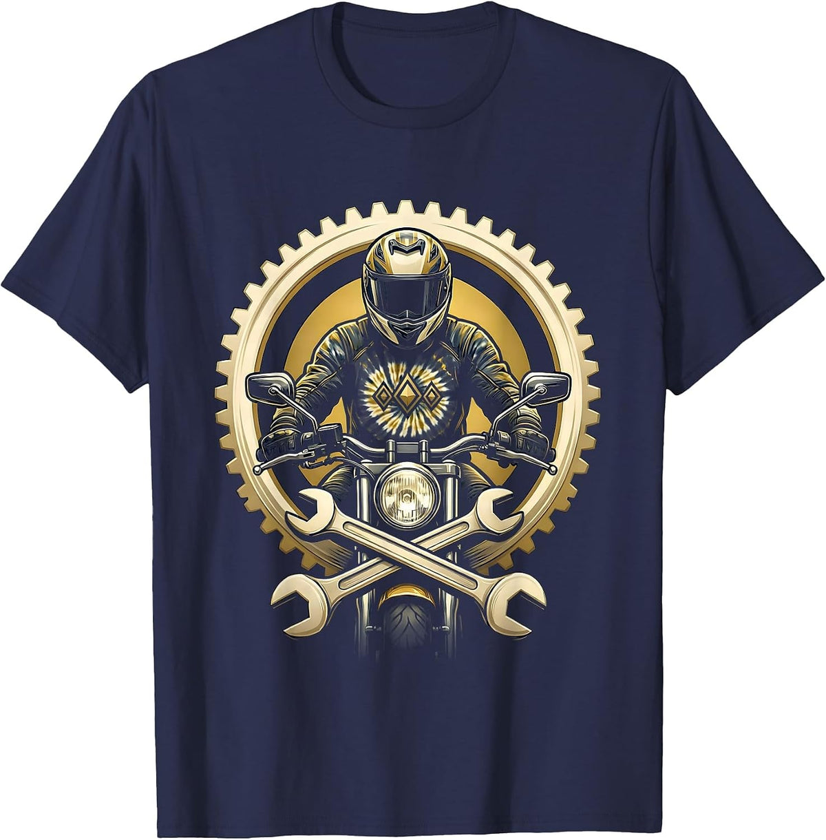 Men's Tie Dye Biker Rider Motorcycle Graphic Tee T-Shirt - Navy Blue
