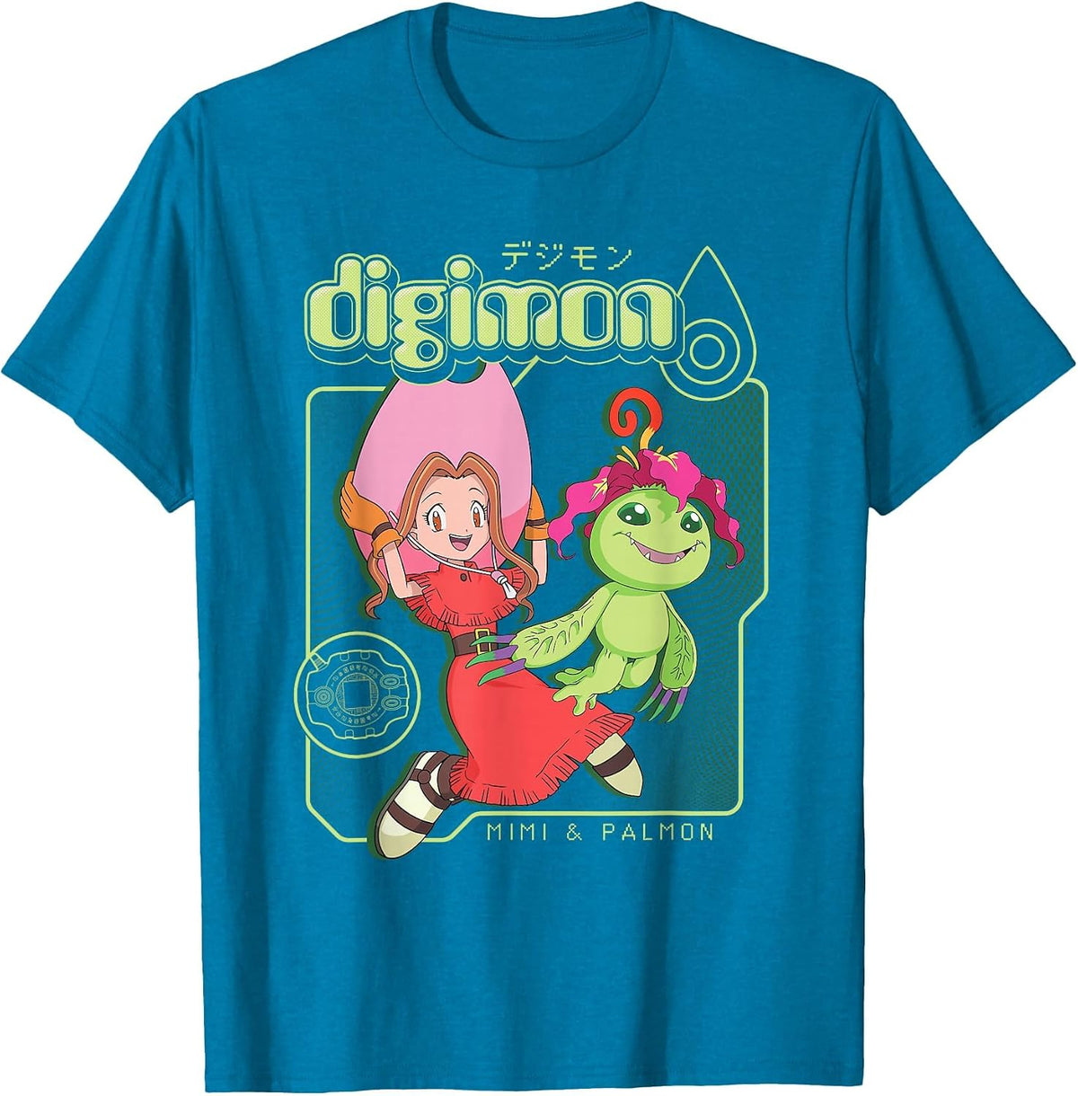 Digimon Mimi and Palmon Y2K Frame Digital Monsters T-Shirt - Sapphire Blue