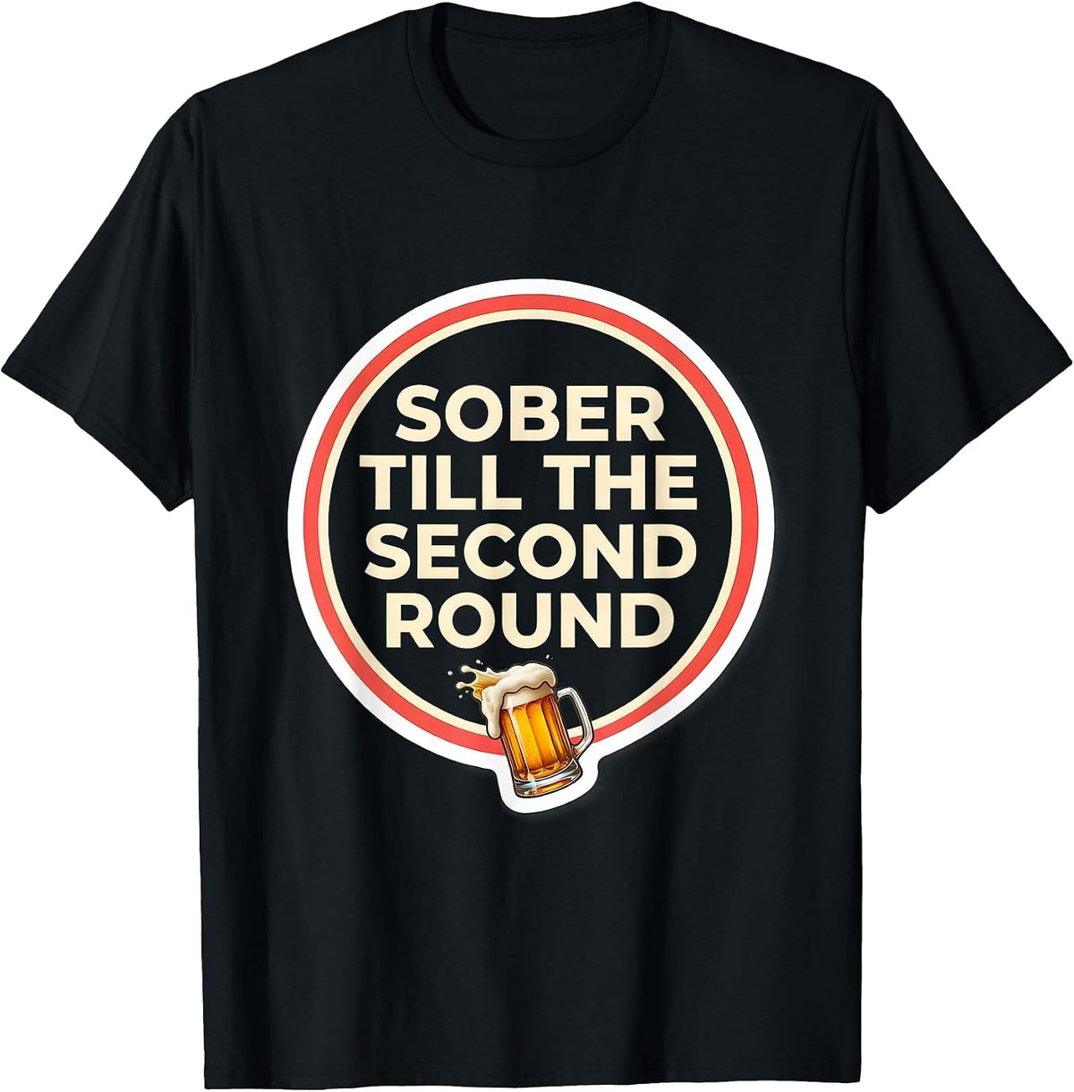 Men's Sober Till The Second Round Funny Christmas Party Drinking T-Shirt - Black