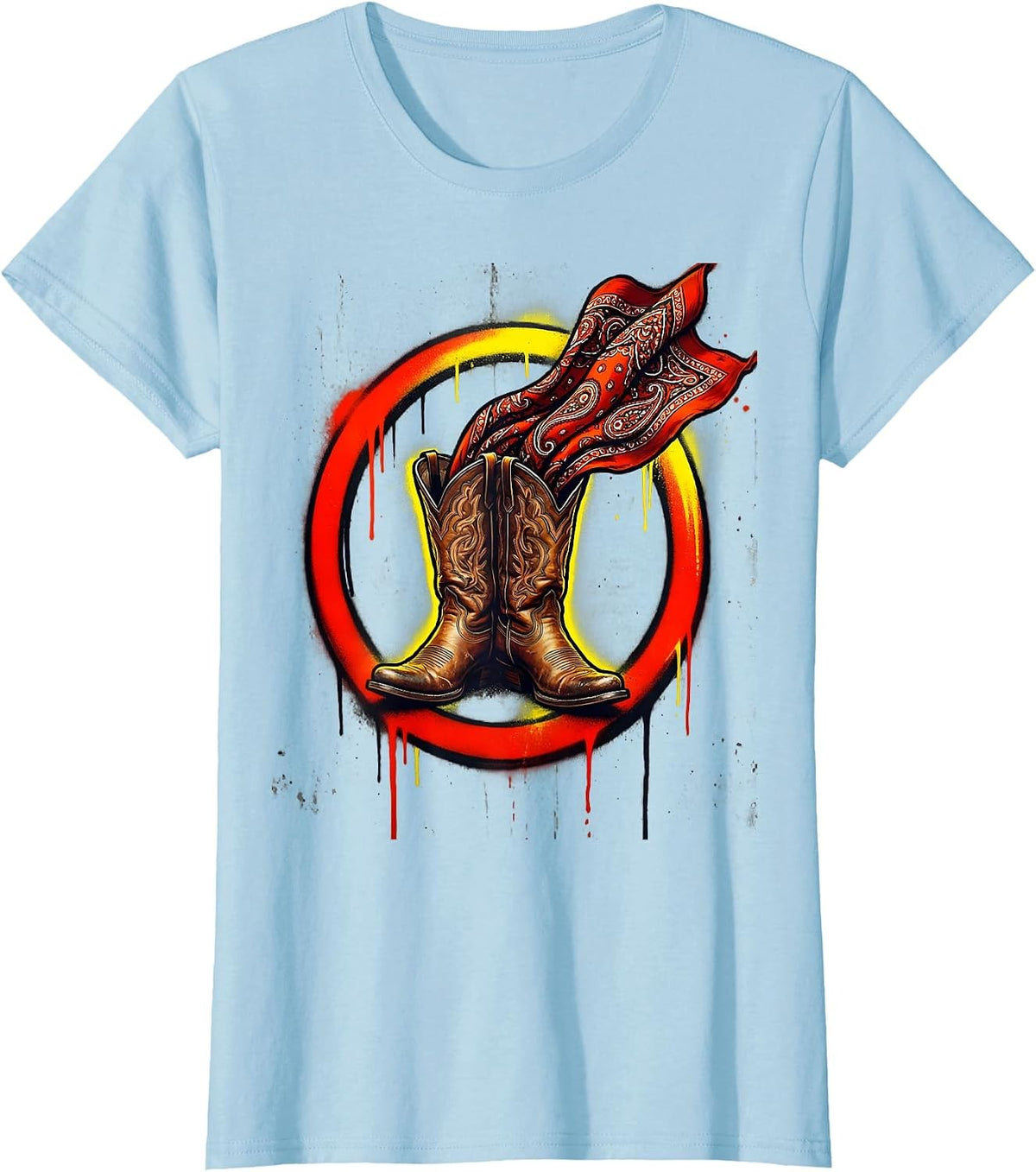Cowboy Boots With Bandana Western Graphic Tee T-Shirt - Baby Blue