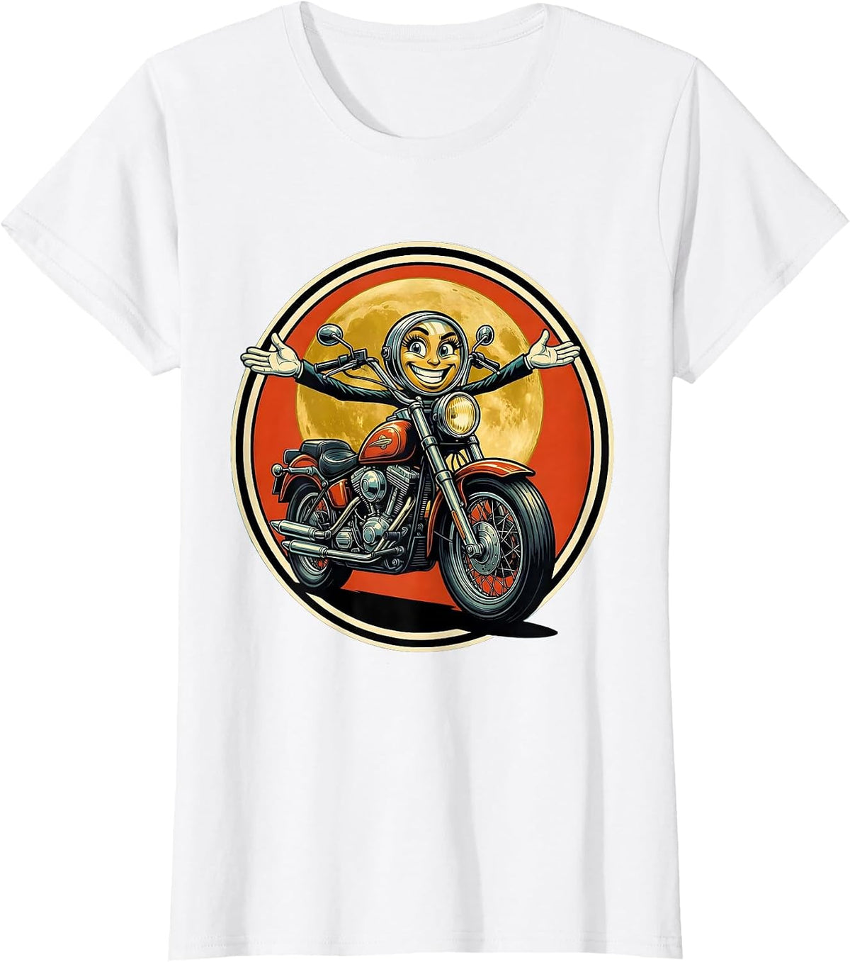 Biker Silhouette Full Moon Motorcycle Design T-Shirt - White