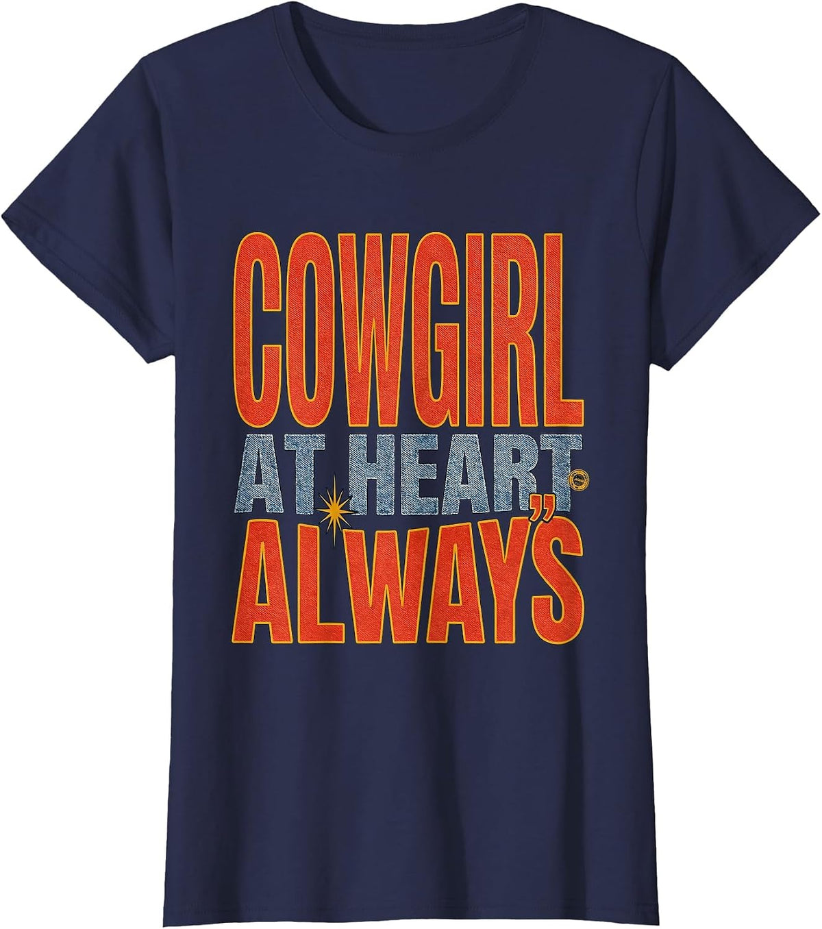Women's Cowgirl At Heart Always Denim Western Design T-Shirt - Navy Blue