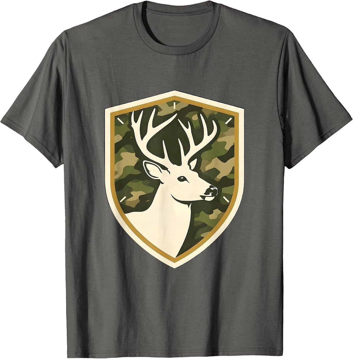 Men's Shield Buck Antlers Camo Emblem Hunting Dad T-Shirt - Asphalt Grey