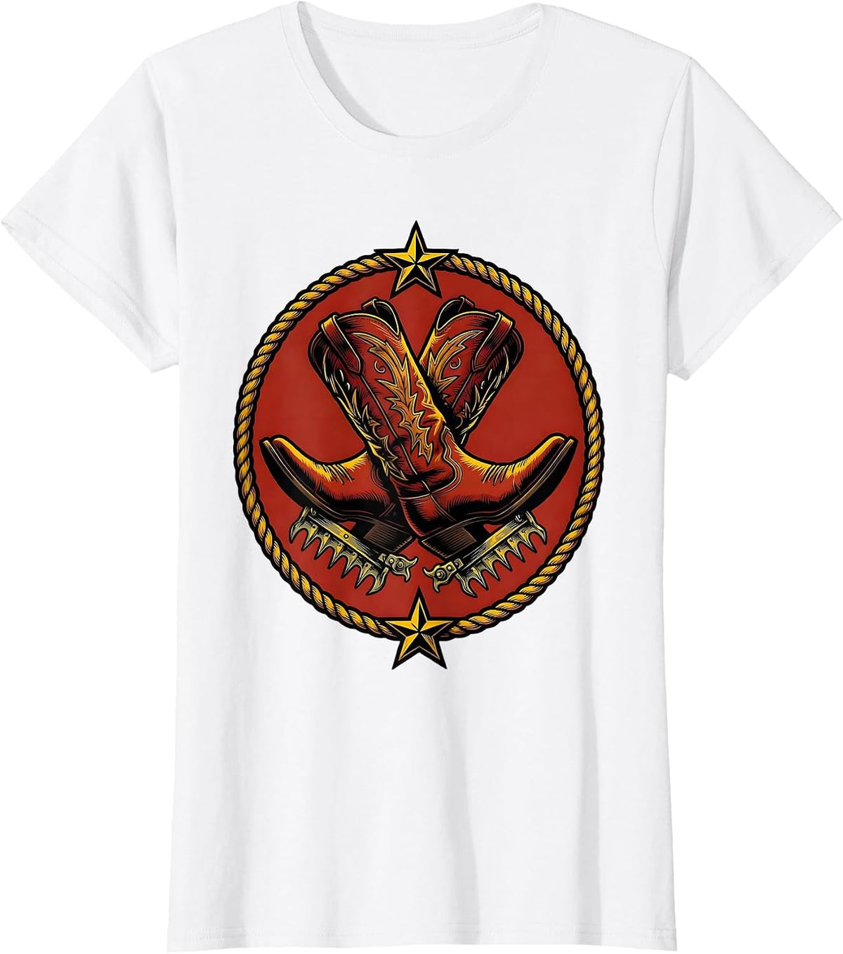 Women's Crossed Cowboy Boots With Spurs Western Graphic T-Shirt - White