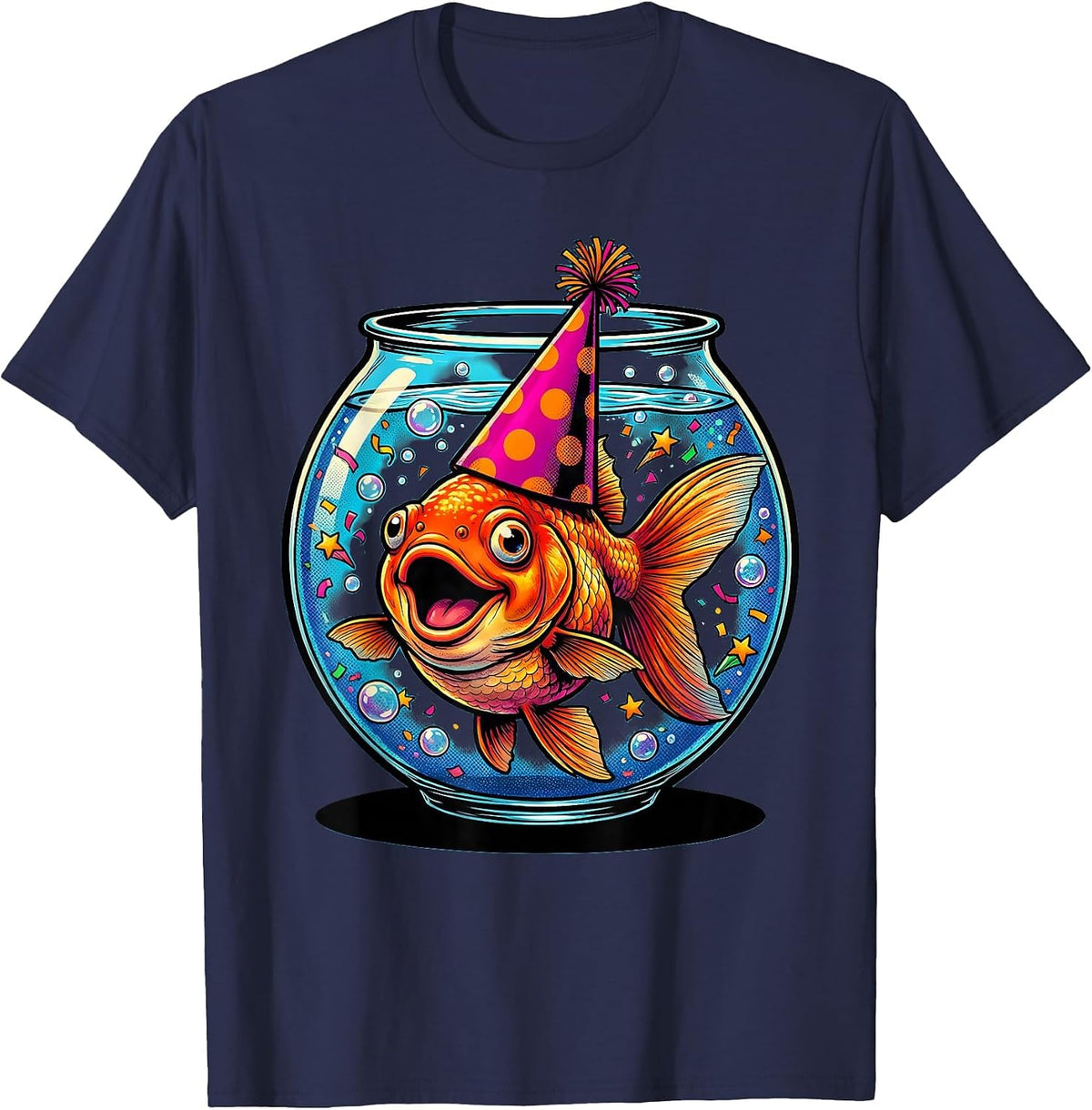 Goldfish Bowl Birthday Party Hat Celebration T-Shirt - Navy Blue