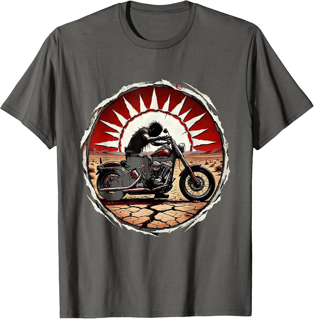 Men's Motorcycle Rider Desert Sunset Silhouette T-Shirt - Asphalt Grey