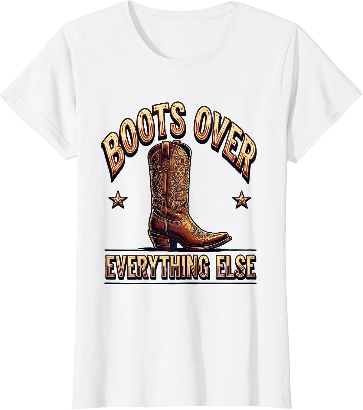 Women's Boots Over Everything Western Design T-Shirt - White