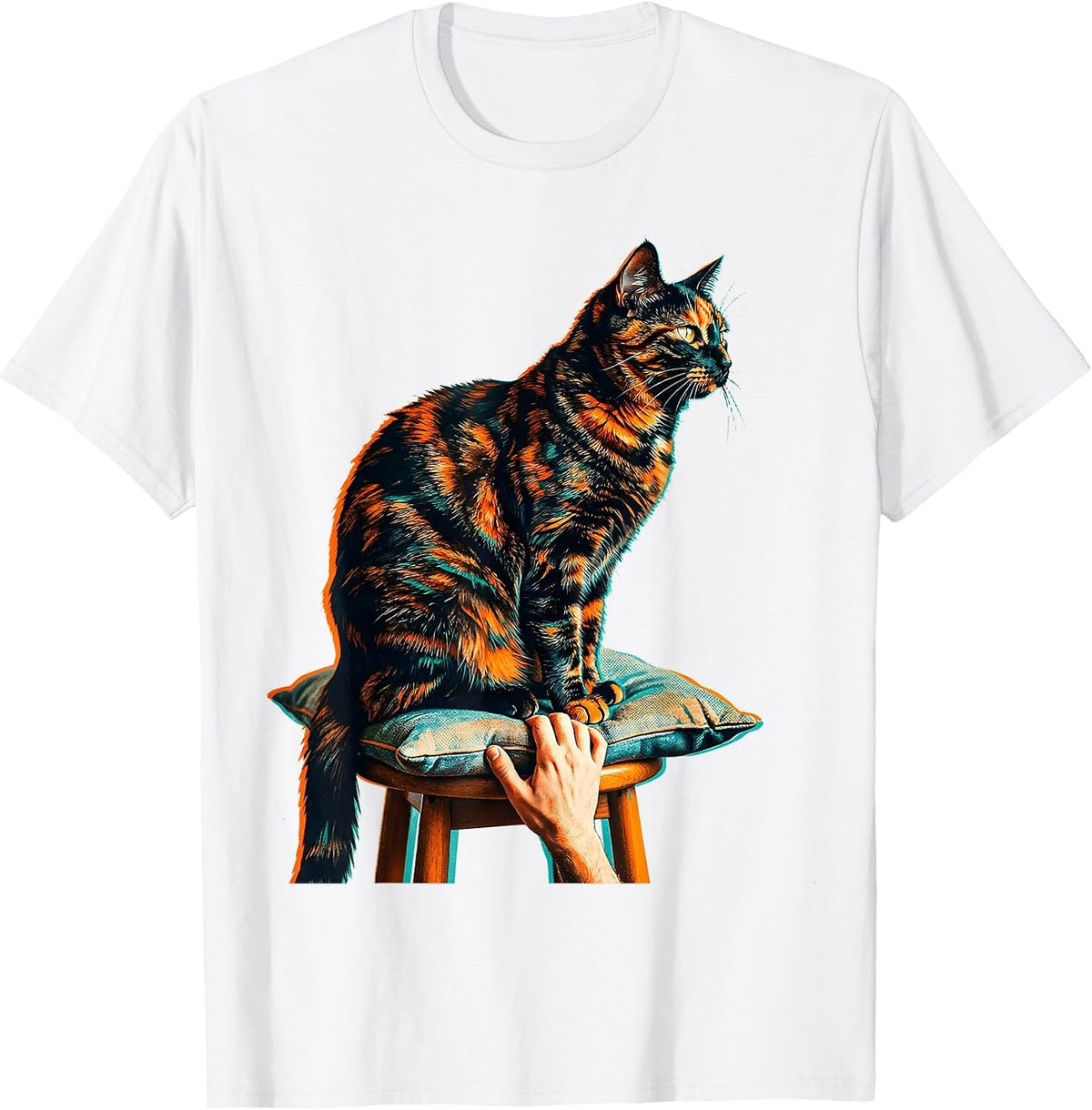 Men's Tortie Cat Lover Risograph Tortoiseshell Cat Owner T-Shirt - White