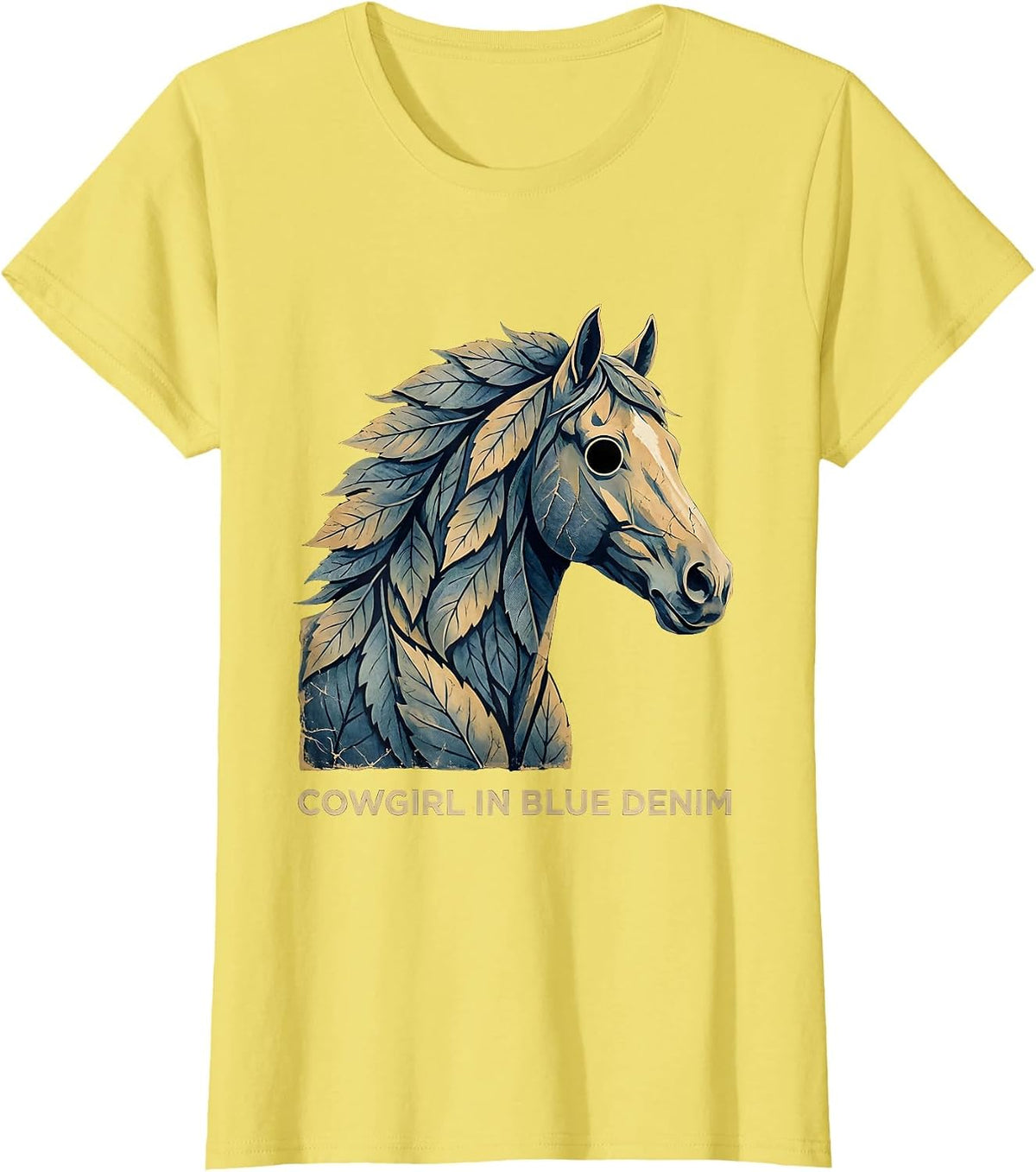 Cowgirl Blue Denim Western Graphic Design T-Shirt - Lemon Yellow