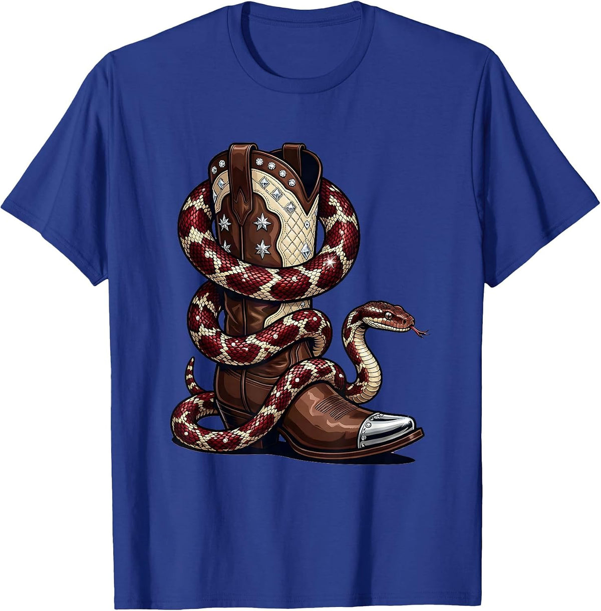 Snake Coiled Cowgirl Boot Western Graphic T-Shirt - Royal Blue