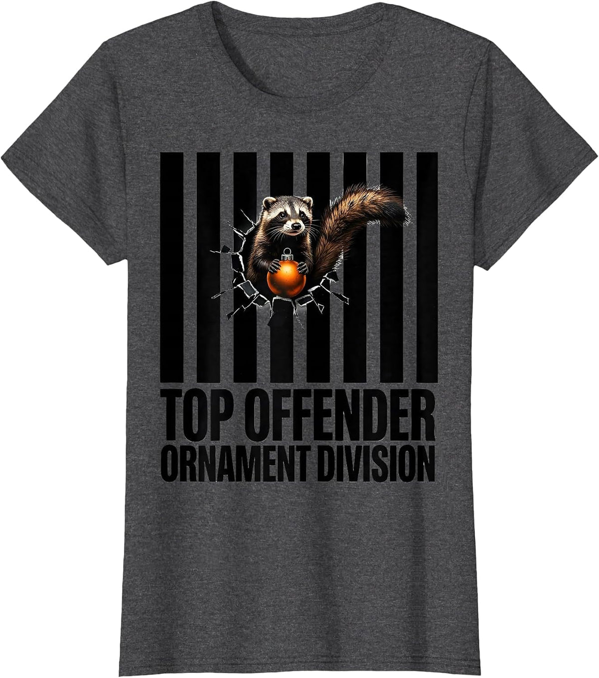 Women's Top Offender Ornament Division Funny Ferret Lover Christmas T-Shirt - Dark Heather Grey