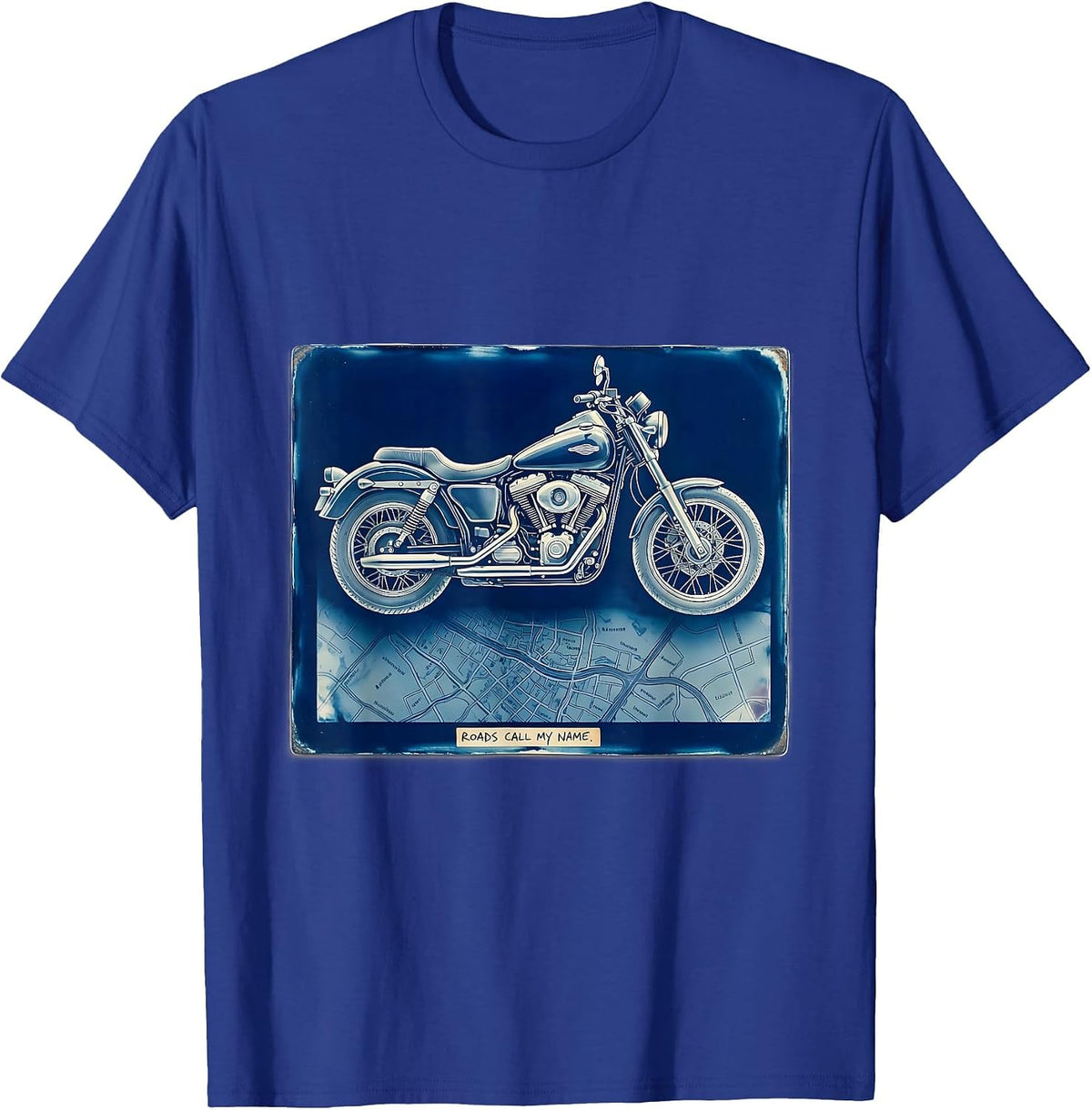 Men's Roads Call My Name Motorcycle Rider Design T-Shirt - Royal Blue