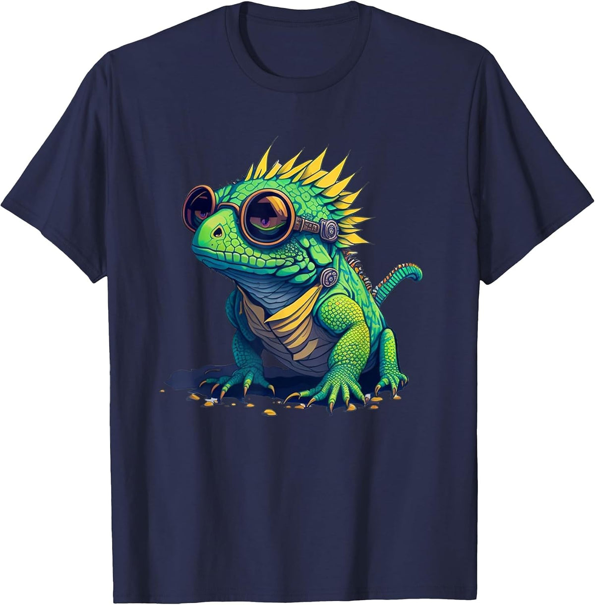 Funny Chameleon with Sunglases Lizzard Reptile T-Shirt - Navy Blue