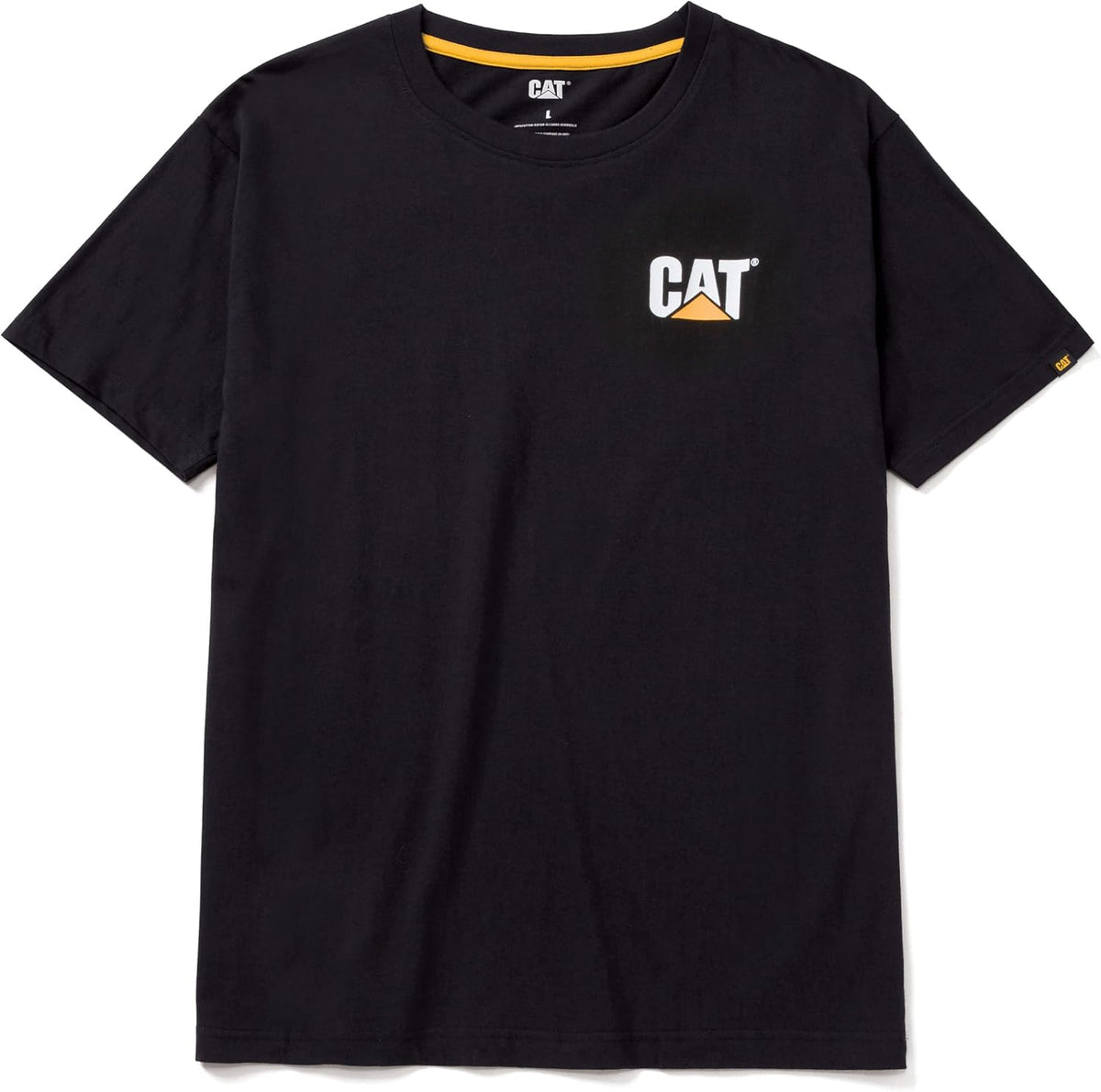 CAT Men's Trademark T-Shirts with Shape-Retention Rib Trim Spandex, Tagless Neck, and Cat Logo on Left Chest - Black