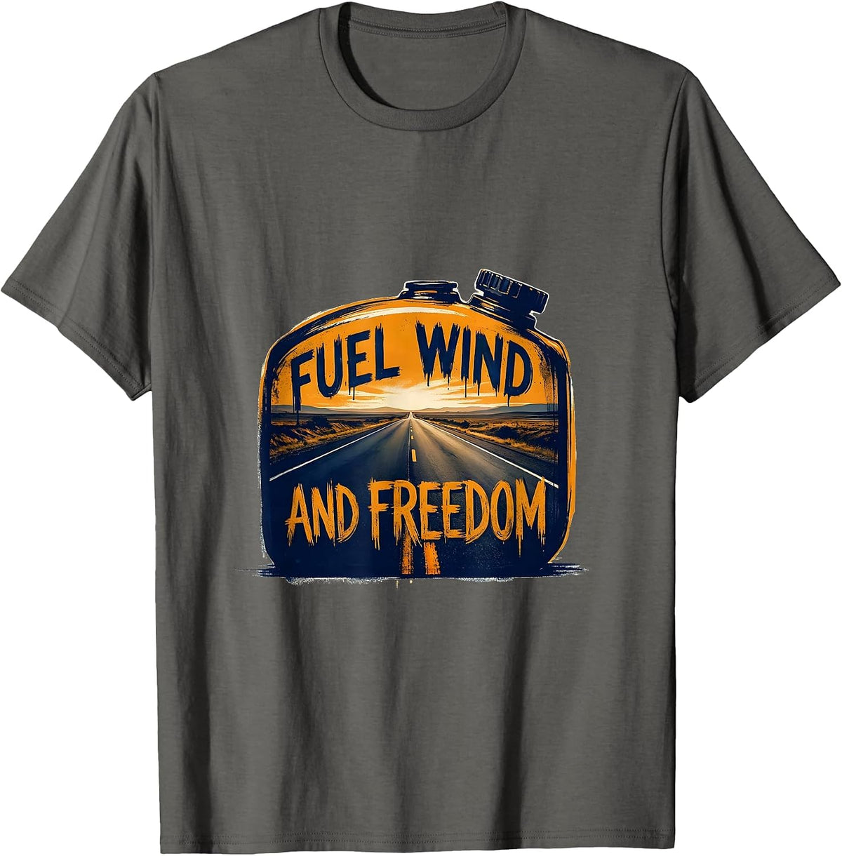 Fuel Wind and Freedom Motorcycle Graphic Design T-Shirt - Asphalt Grey
