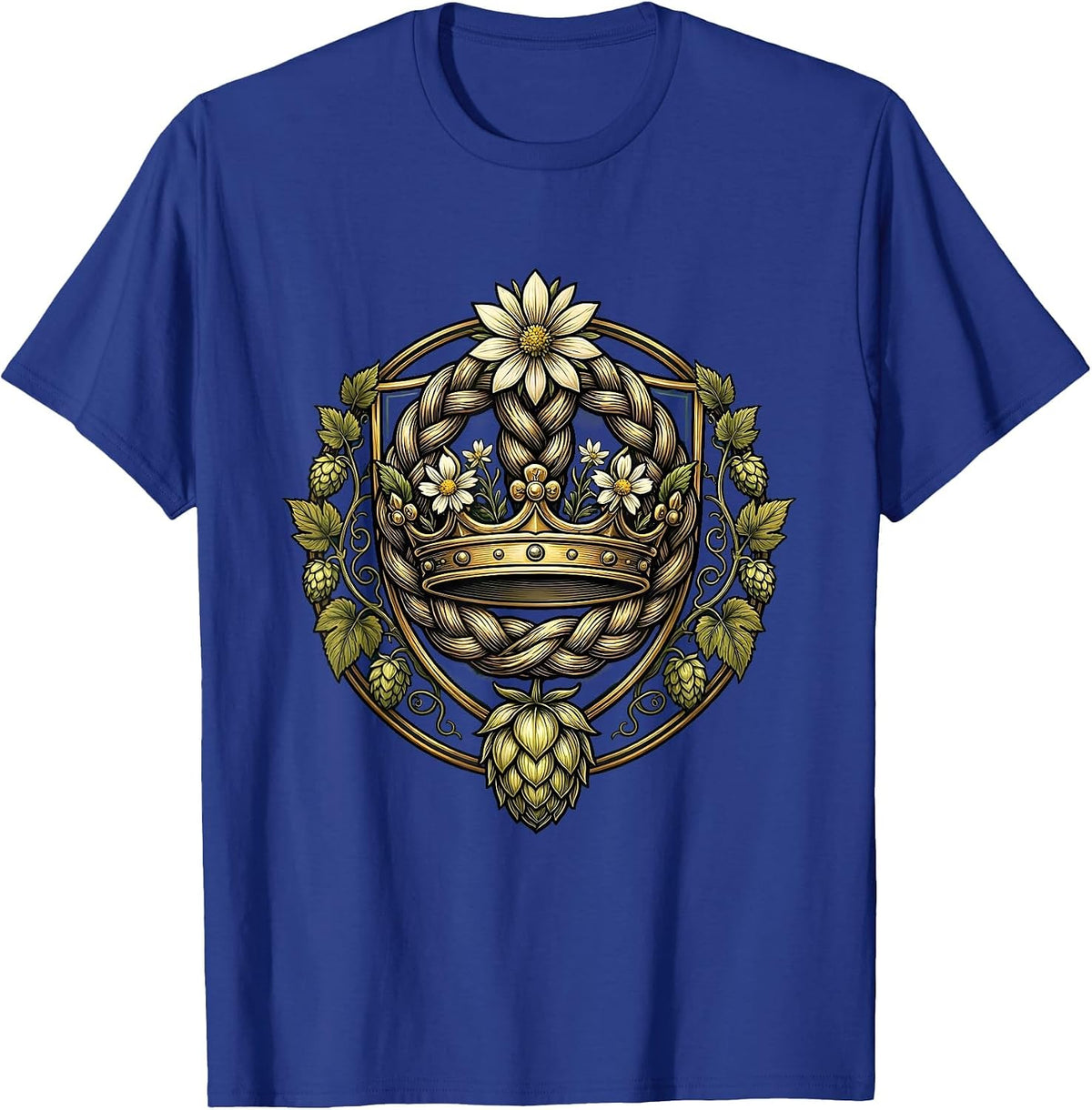 Oktoberfest Wildflower and Hops Braided Hair Design T-Shirt - Royal Blue
