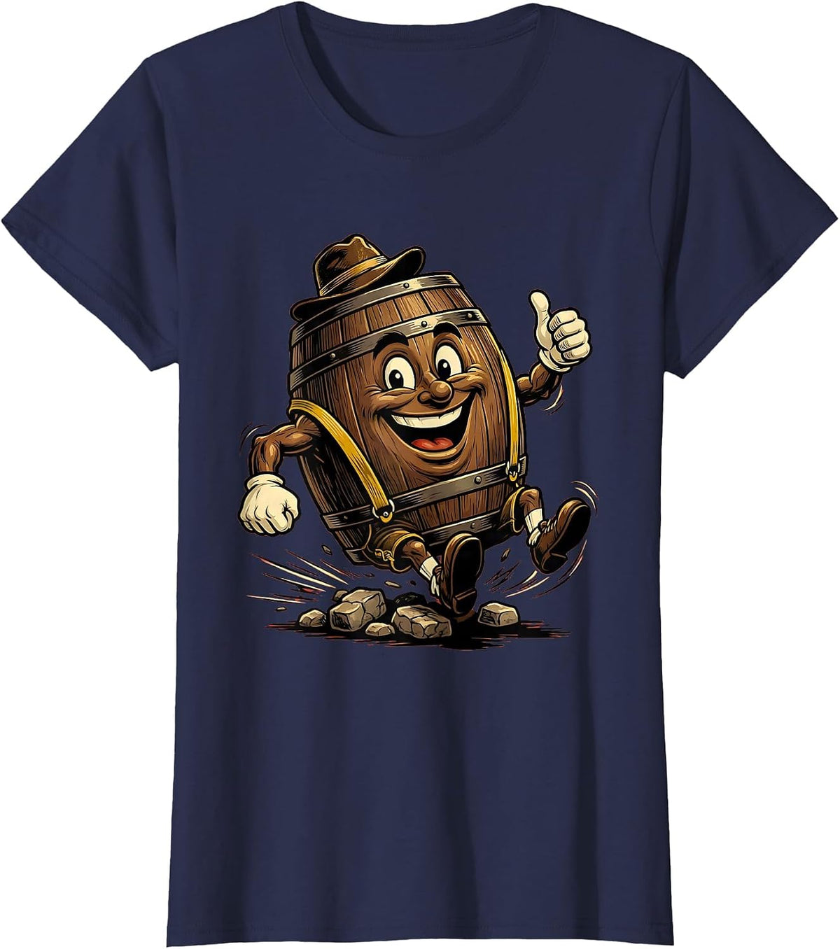 Women's Oktoberfest Barrel Rolling Cobblestone Street T-Shirt - Navy Blue