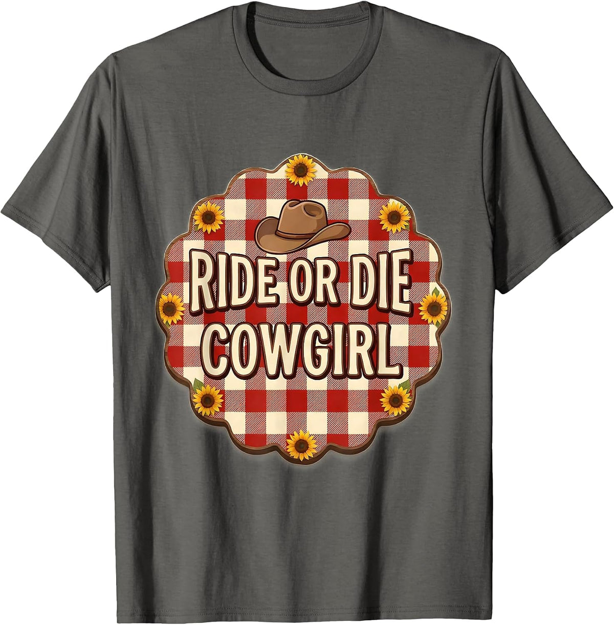 Ride or Die Cowgirl Western Design T-Shirt - Asphalt Grey