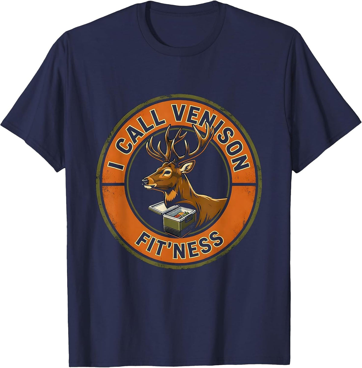 I Call Venison Fit'ness Funny Deer Hunting Dad Joke Hunter T-Shirt - Navy Blue