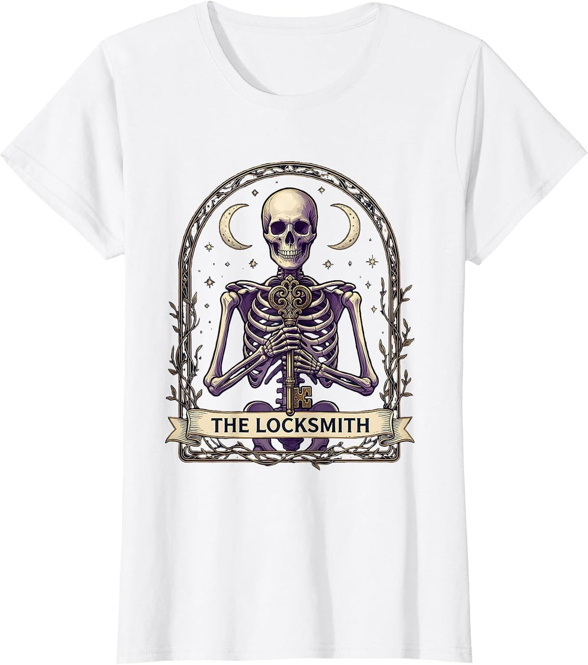 The Locksmith Whimsigoth Celestial Tarot Card Role Parody T-Shirt - White